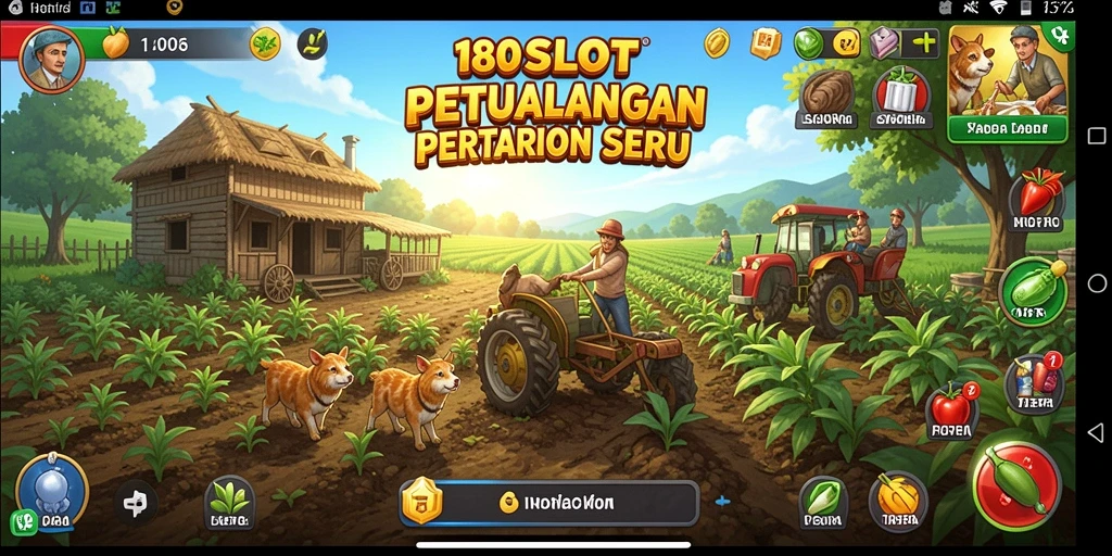 Tangkapan layar utama 180SLOT menampilkan ladang hijau dan hewan peliharaan yang lucu.