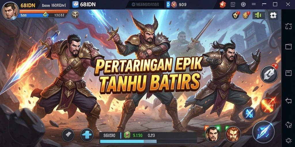Tampilan gameplay 68IDN dengan pertarungan yang mendebarkan.
