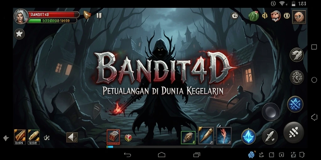 Screenshot dari gameplay BANDIT4D menampilkan suasana mencekam dan seram.