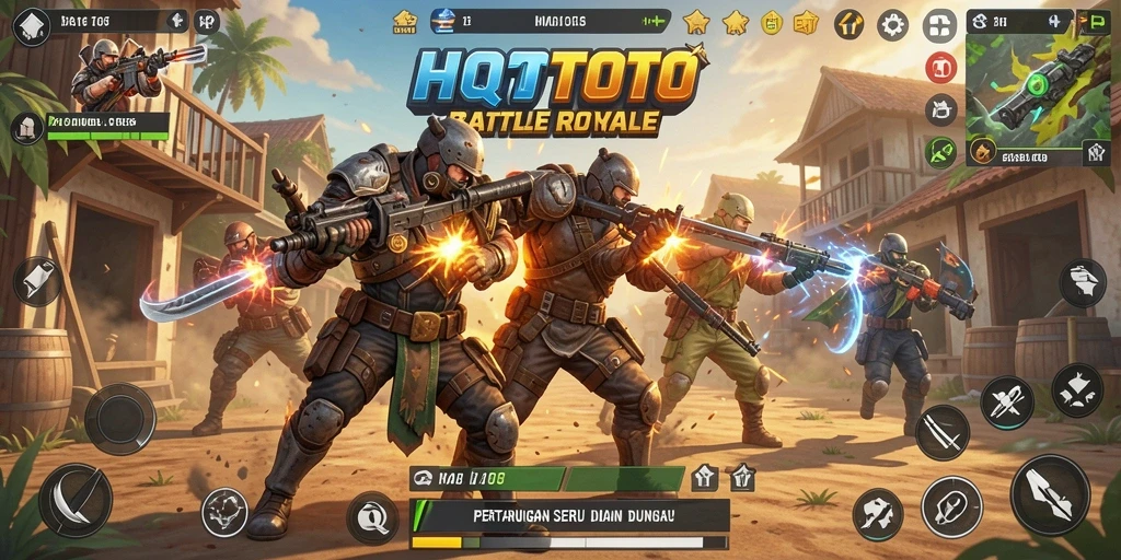Gameplay seru HQTOTO dengan pertarungan Battle Royale yang mendebarkan.