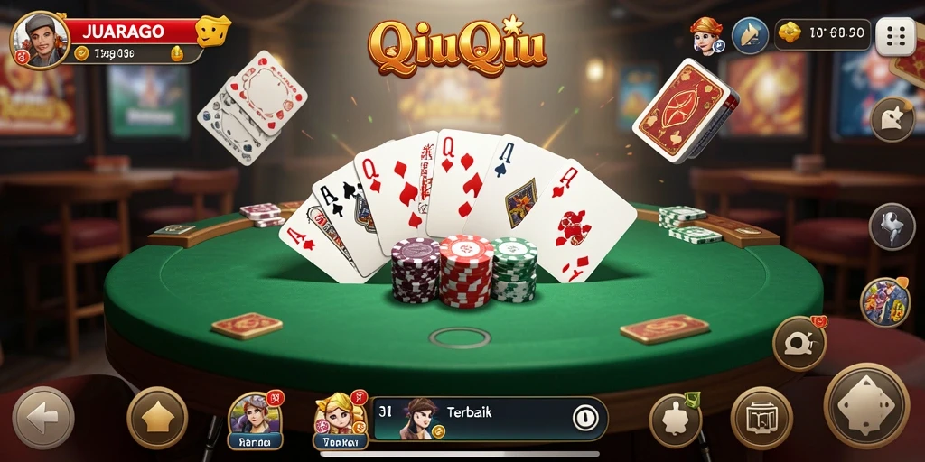 Tampilan utama JUARAGO menunjukkan gameplay QiuQiu yang seru.
