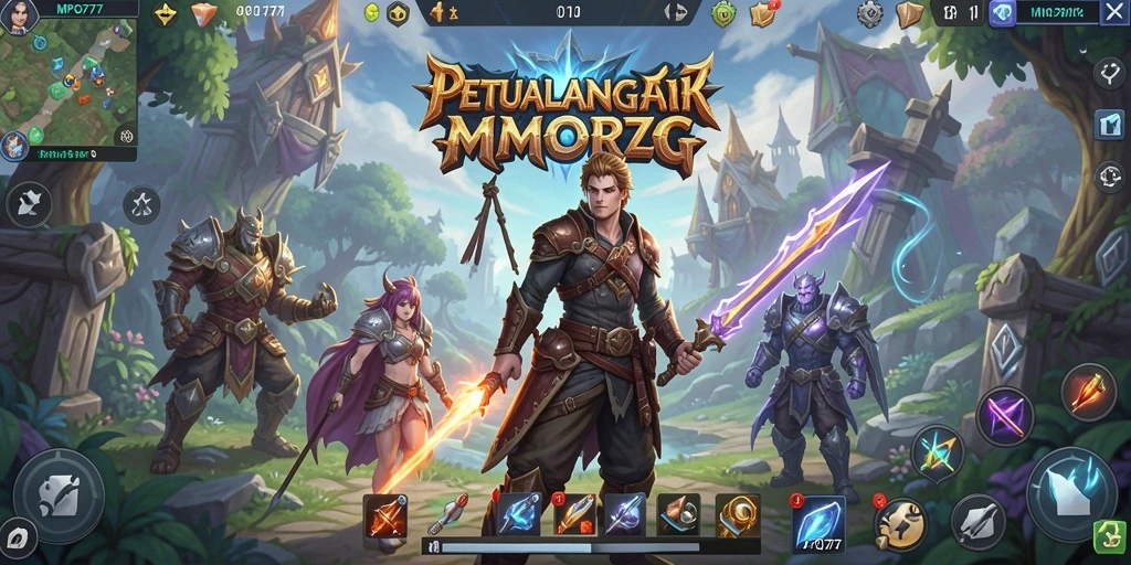 Screenshot gameplay MPO777 menunjukkan pertempuran seru dan lingkungan fantastis.