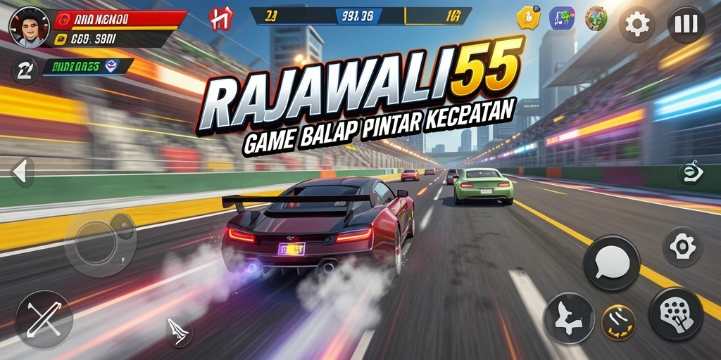 Screenshot gameplay RAJAWALI55 yang menunjukkan aksi balap yang mendebarkan.